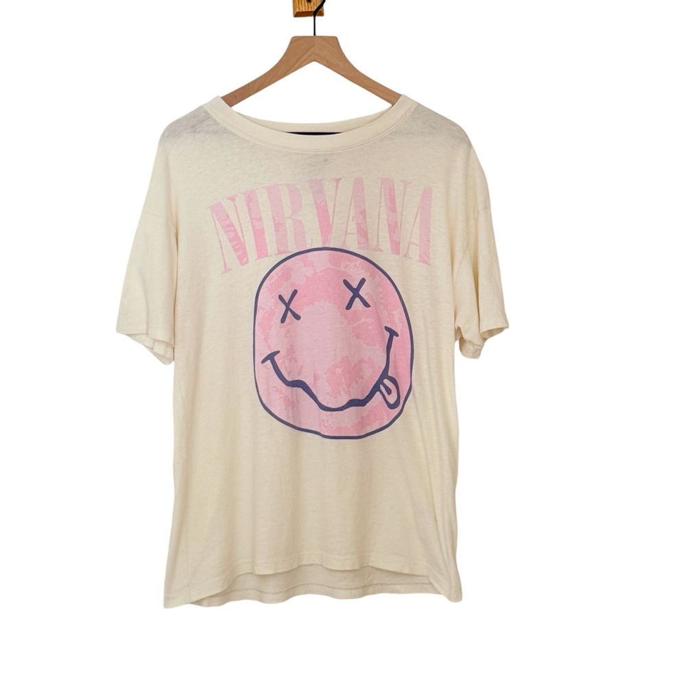 American Eagle Womans Size XS Cream AE Band Tee Nirvana Graphic Short Sleeve Top